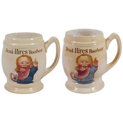 Two Hires Rootbeer Ugly Boy mugs made in Germany for the Charles E. Hires Company, light crazing on 