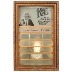 K-B Ice Cream menu board made by Smith Hecht Co. Mfg-Indianapolis, Ind, lighted 3-dimensional stand-