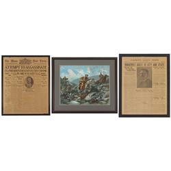 Teddy Roosevelt print "On The Trail", c.1905 by McLoughlin Bros., Good cond w/some moisture stain on