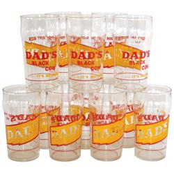 Dad's Root Beer glasses w/applied colored advertising on both sides & syrup lines (29), Dad's Black 
