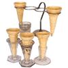 Image 1 : Ice cream items (5), metal 4-cone holder, 3 footed glass cone holders (one has embossed cones  in gl