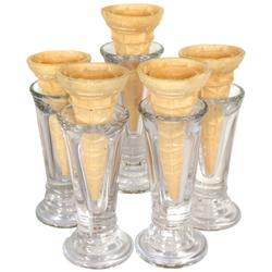Ice cream items (5), glass ice cream cone holders, all in Exc cond, 5-5.25"H.