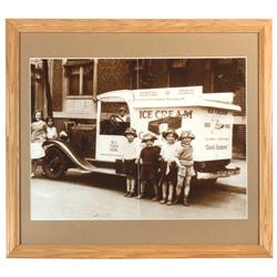 "Good Humors" ice cream truck black and white photograph, new mat and frame, Exc cond w/center fold,