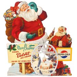 Santa advertising cardboard diecuts (3), Coeb's Velvet Ice Cream & Pepsi-Cola w/easel backs, both VG