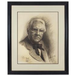 Clifford A. Berryman charcoal portrait, signed by artist Adrienne Low-1937, Berryman teddy bear & si