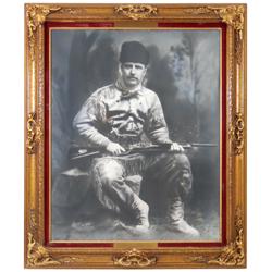 Political print of young Teddy Roosevelt as a Rough Rider in 1895, a contemporary black & white prin