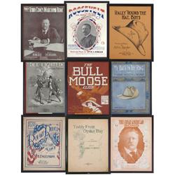Political sheet music (9), all Theodore Roosevelt, all early 1900's, all prof framed, all VG cond & 