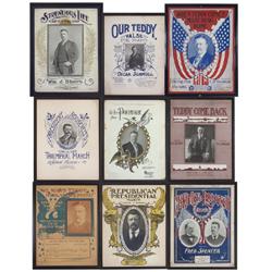 Political sheet music (9), all Theodore Roosevelt, all early 1900's, all prof framed, all Good & VG 