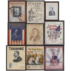 Political sheet music (9), all Theodore Roosevelt, all early 1900's, all prof framed in VG cond, lar