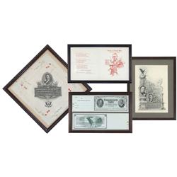 Political paper & handkerchief, Pan-American Exposition 1901 framed litho, Society of Colonial Wars 