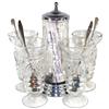 Image 1 : Soda fountain items (5), glass straw holder w/metal base & lid w/insert, includes "Vacation in Color