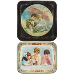 Ice cream metal advertising trays (3), Schrauth's Ice Cream, 10.5"H x 13.25"W, Merrigan's "When Drea