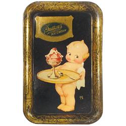 Sutton's Sweet Cream Ice Cream kewpie tray, VG cond w/paint wear & pitting, 17.5"H x 11.25"W.