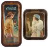 Image 1 : Coca-Cola serving trays (2), both litho on tin, c.1916 Elaine, Good+ to VG cond, 19"H x 8.5"W & c.19