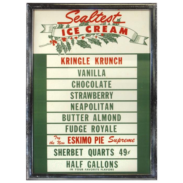 Sealtest Ice Cream flavor board (holiday style, includes Kringle Krunch