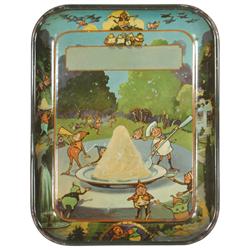 Ice Cream tray by H.D. Beach Co.-Coshocton, O, litho on tin w/Brownies serving ice cream, Exc cond, 