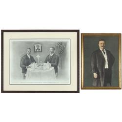 Political Theodore Roosevelt prints (2), standing Teddy "Compliments from the Tulare Co. Rep. Centra