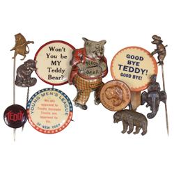 Political items (11), (3) Theodore Roosevelt cello buttons w/orig backpaper, Teddy 1.25" cello butto
