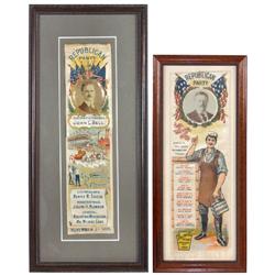 Political Republican Party ribbons from 1903 & 1904, silk ribbon w/cello picture of Theodore Rooseve