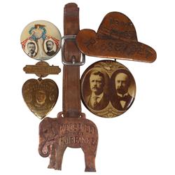 Political items (5), Roosevelt/Fairbanks 1.25" cello jugate w/orig Whitehead & Hoag backpaper, Roose