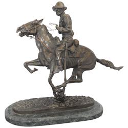 Frederick Remington bronze titled "Trooper of the Plains", green marble base, c.1960's-1970's, VG co