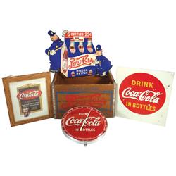 Soda fountain items (5), Pepsi-Cola wood crate, "A Nickel Drink - Worth a Dime", adv on sides, 11"H 