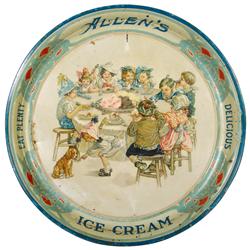 Allen's Ice Cream tray, litho on tin, pictures cute children at a party, VG overall cond w/slight pa