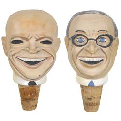 Political figural composition bottle stoppers (2), Dwight D. Eisenhower & Harry S. Truman, stamped M