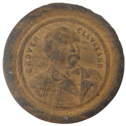 Political checkers, Rare, 23 pressed wooden images & names of Democrats Grover Cleveland & Thomas He