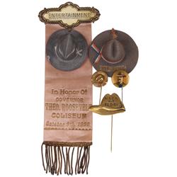 Political items (5), Gov. Theodore Roosevelt Oct 9, 1900 Coliseum Entertainment badge w/metal Rough 