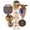 Image 1 : Political items (5), Roosevelt/Fairbanks 1.25" cello jugate w/Eagle/flag background & orig backpaper
