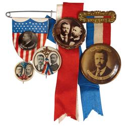 Political items (5), Roosevelt/Fairbanks 1.50" cello jugate w/ribbon, Theodore Roosevelt  For Presid