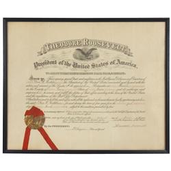 Political Theodore Roosevelt official document w/presidential seal appointing Don W. Rathbun Marion,