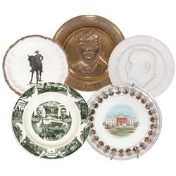 Political plates (5), all w/Theodore Roosevelt, Roosevelt Centennial plate from Aurora Savings & Loa