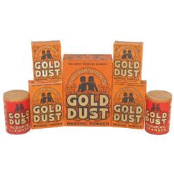 Gold Dust Washing Powder & Gold Dust Scouring Cleanser (7 pcs), all w/Black graphics, all new old st