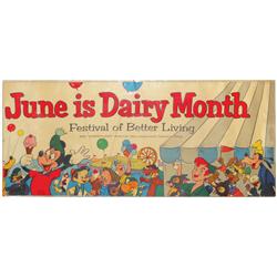 June is Dairy Month paper litho w/Mickey Mouse graphics, copyright Walt Disney Productions, c.1955, 