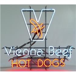 Neon sign for Vienna Beef, blue & red neon, VG working cond, 19"H x 20"W.