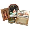 Image 1 : Candy items & perfume sign (4 pcs): c.1910 Lady chocolate box, c.1920 Fry's Raspberry Chocolate box,