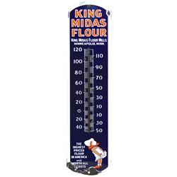 King Midas Flour porcelain thermometer from King Midas Flour Mills, Minn, MN, Good cond w/significan