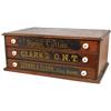 Image 1 : Spool Cabinet, Clark's O.N.T. Spool Cotton, 3-drawer walnut w/porcelain knobs, VG cond w/orig surfac