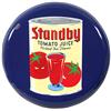 Image 1 : Standby Tomato Juice porcelain saucer-shaped sign, very colorful, VG cond w/one larger chip in blue 