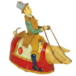 Toy, Paddy Pig, mfgd by Lehmann-Made in Germany, litho on tin windup, works, VG cond w/frayed clothi