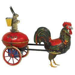 Toy, Duo, mfgd by Lehmann-Made in Germany, litho on tin windup, missing hub on one wheel, works, VG