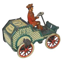 Toy, LoLo, mfgd by Lehmann, Made in Germany, litho on tin, flywheel driven, VG cond, 3.5"H x 4"L.