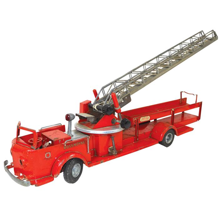 Toy Aerial Fire Truck Mfgd By Doepke Rossmoyne O Pressed Steel Vg Cond 23 H X 28 L