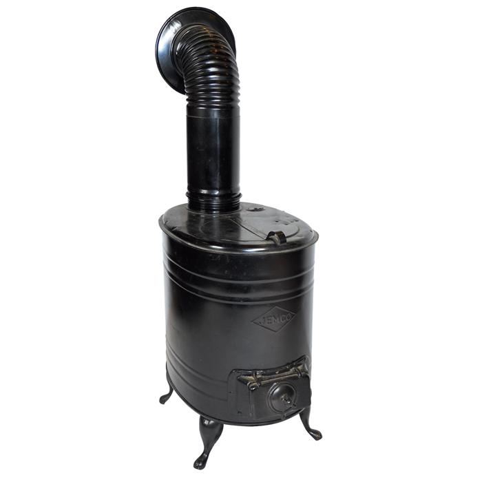 Salesman sample stove, Jemco, formed sheet steel w/orig black paint