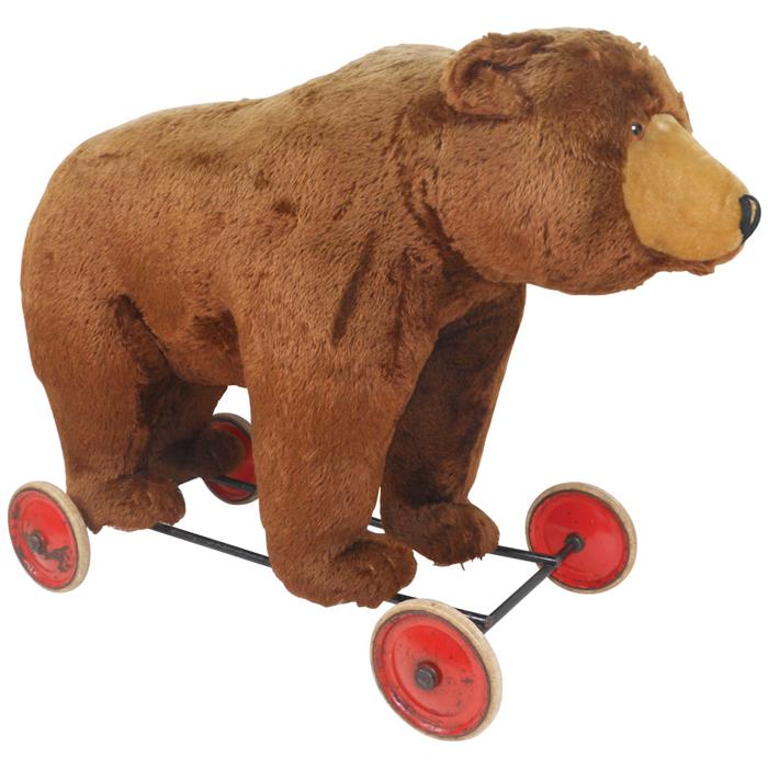 antique steiff bear on wheels