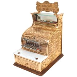 National Cash Register, Model 180, brass, nice small size in Exc restored cond, 20"H x 11.5"W x 14.5