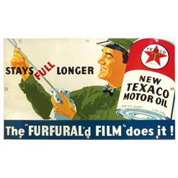 Petroliana, Texaco Motor Oil porcelain sign, "The "Furfural'd Fim does it!", c.1937, Exc cond, 18"H 