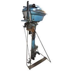 Outboard motor, Blue Ribbon Champion, motor on stand, untested, Good cond, 44"H.